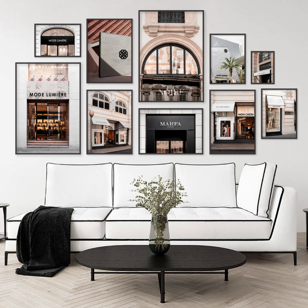 Couture Facade in Blush - Art Print, Poster, Stretched Canvas or Framed Wall Art, shown framed in a home interior space
