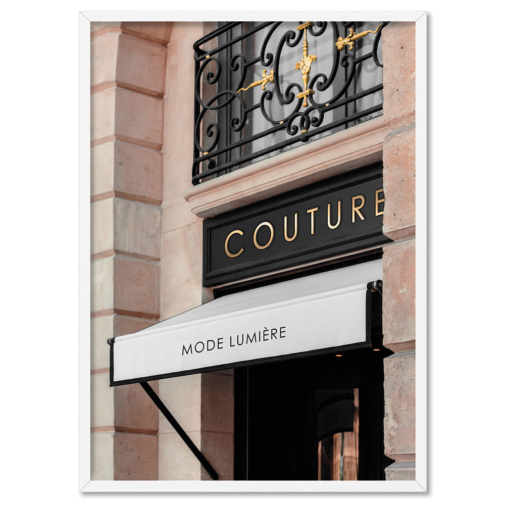 Couture Facade in Blush - Art Print, Poster, Stretched Canvas, or Framed Wall Art Print, shown in a white frame