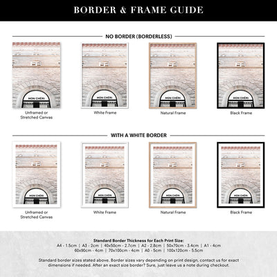 Mon Cheri Arches - Art Print, Poster, Stretched Canvas or Framed Wall Art, Showing White , Black, Natural Frame Colours, No Frame (Unframed) or Stretched Canvas, and With or Without White Borders
