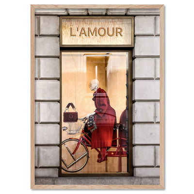 L'Amour En Rouge - Art Print, Poster, Stretched Canvas, or Framed Wall Art Print, shown in a natural timber frame