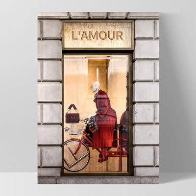 L'Amour En Rouge - Art Print, Poster, Stretched Canvas, or Framed Wall Art Print, shown as a stretched canvas or poster without a frame