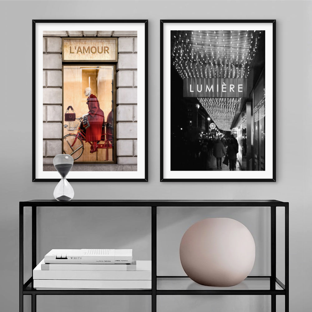 L'Amour En Rouge - Art Print, Poster, Stretched Canvas or Framed Wall Art, shown framed in a home interior space