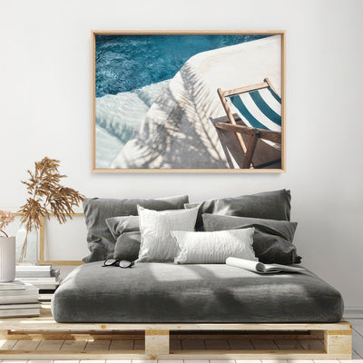 Daydreams by the Pool - Art Print, Poster, Stretched Canvas or Framed Wall Art, shown framed in a home interior space