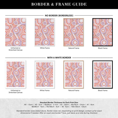 Blooming Land Edition 1 Pink / Purple - Art Print by Leah Cummins, Poster, Stretched Canvas or Framed Wall Art, Showing White , Black, Natural Frame Colours, No Frame (Unframed) or Stretched Canvas, and With or Without White Borders