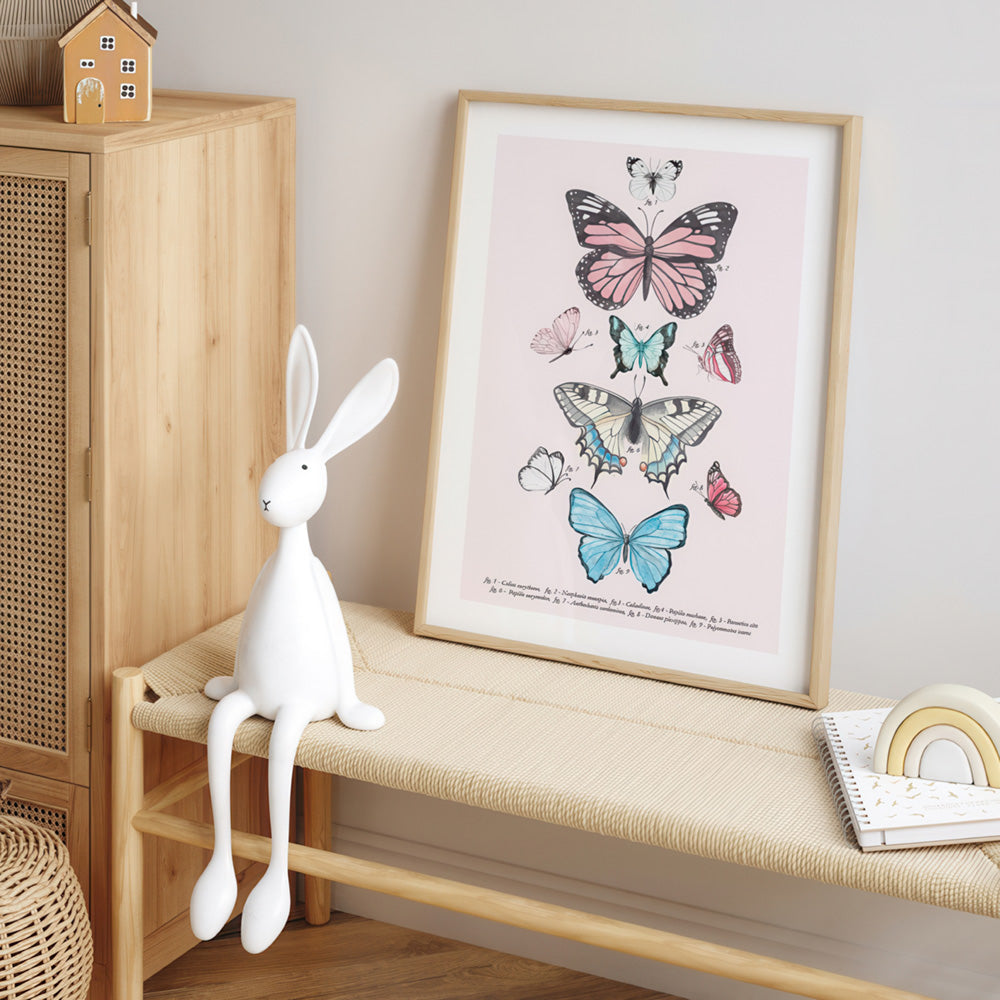 Pastel Boho Butterfly Chart - Art Print, Poster, Stretched Canvas or Framed Wall Art Prints, shown framed in a room