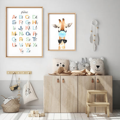 The Alphabet | Kids Upper & Lowercase Characters - Art Print, Poster, Stretched Canvas or Framed Wall Art, shown framed in a home interior space