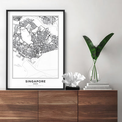 City Map | SINGAPORE - Art Print, Poster, Stretched Canvas or Framed Wall Art Prints, shown framed in a room