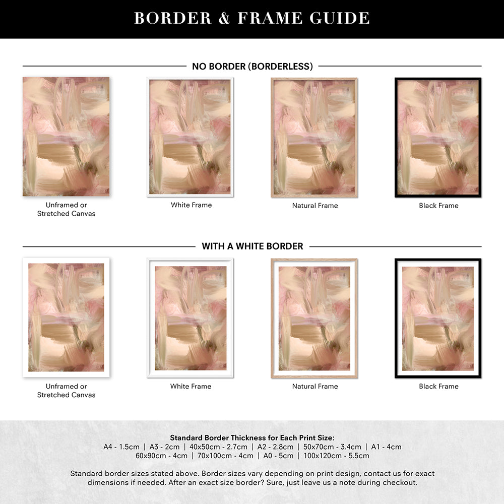 Sand and Rose II - Art Print by Nicole Schafter, Poster, Stretched Canvas or Framed Wall Art, Showing White , Black, Natural Frame Colours, No Frame (Unframed) or Stretched Canvas, and With or Without White Borders