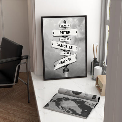 Custom Street Signs - Art Print, Poster, Stretched Canvas or Framed Wall Art Prints, shown framed in a room