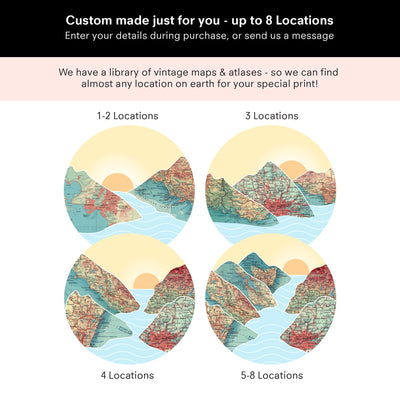 Custom Travel Map | Mountain Sunset  - Art Print, Poster, Stretched Canvas or Framed Wall Art, Close up View of Print Resolution