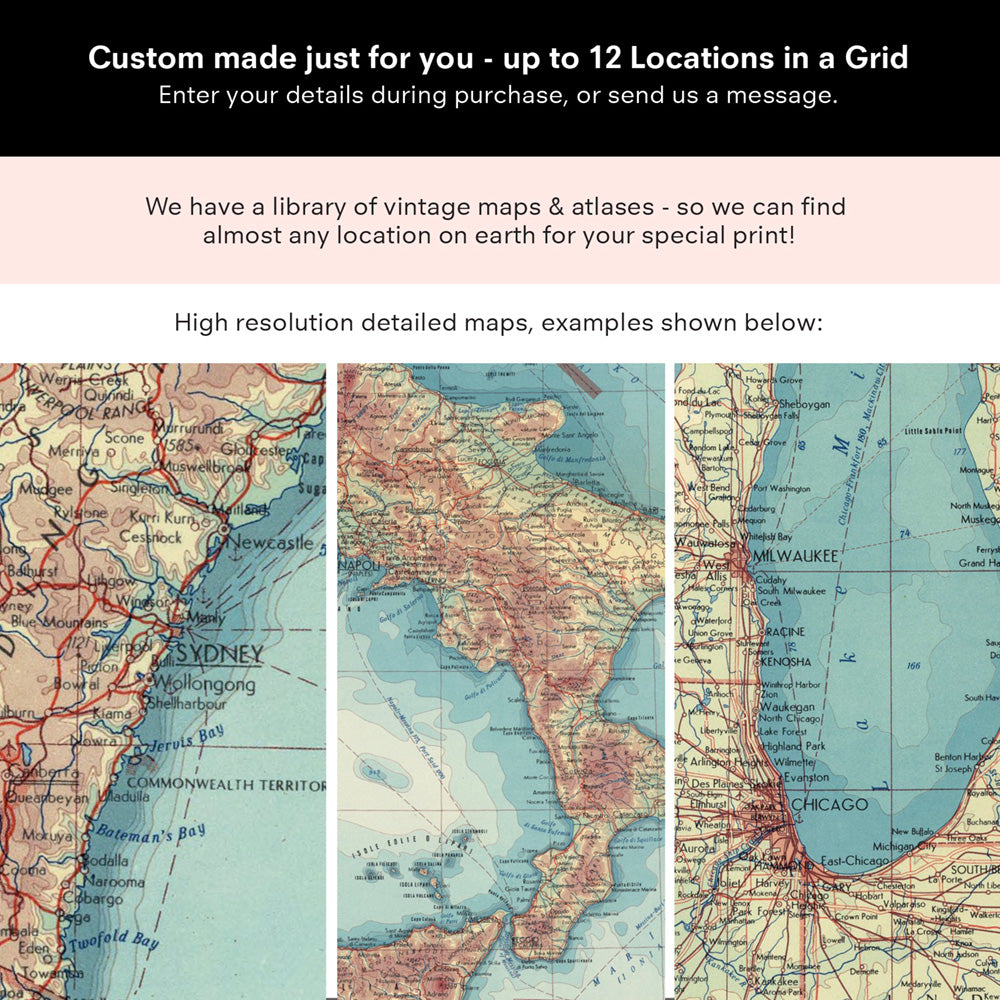 Custom Travel Map | Retro Grid Landscape - Art Print, Poster, Stretched Canvas or Framed Wall Art, Close up View of Print Resolution