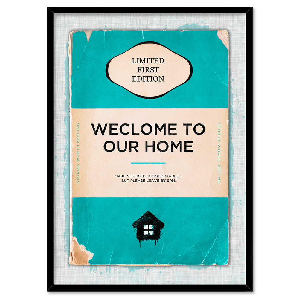 Custom Vintage Book Cover - Art Print, Poster, Stretched Canvas, or Framed Wall Art Print, shown in a black frame