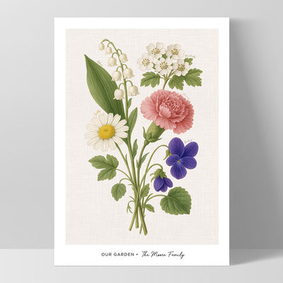Family Birth Flowers | Vintage Bouquet - Art Print, Poster, Stretched Canvas, or Framed Wall Art Print, shown as a stretched canvas or poster without a frame