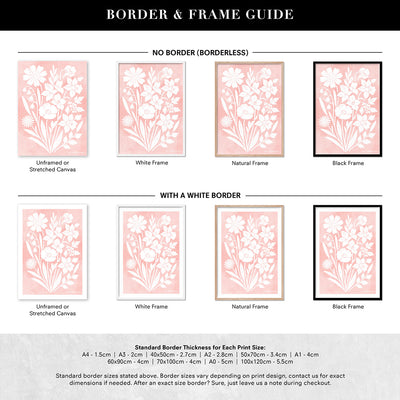 Family Birth Flowers | Minimalist Bouquet - Art Print, Poster, Stretched Canvas or Framed Wall Art, Showing White , Black, Natural Frame Colours, No Frame (Unframed) or Stretched Canvas, and With or Without White Borders
