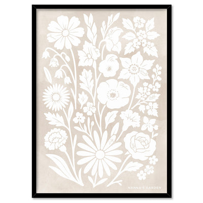 Family Birth Flowers | Minimalist Bouquet - Art Print, Poster, Stretched Canvas, or Framed Wall Art Print, shown in a black frame