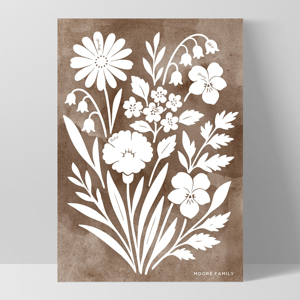 Family Birth Flowers | Minimalist Bouquet - Art Print, Poster, Stretched Canvas, or Framed Wall Art Print, shown as a stretched canvas or poster without a frame