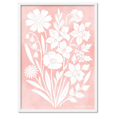 Family Birth Flowers | Minimalist Bouquet - Art Print, Poster, Stretched Canvas, or Framed Wall Art Print, shown in a white frame