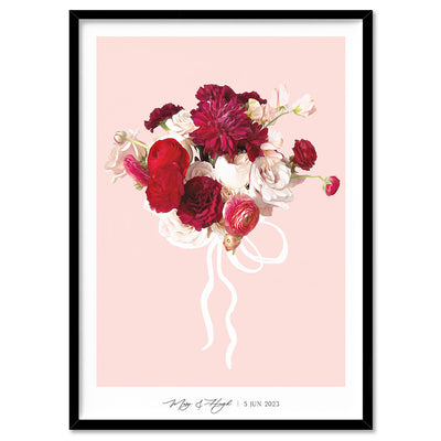 Custom Bridal Bouquet Illustration - Art Print, Poster, Stretched Canvas, or Framed Wall Art Print, shown in a black frame