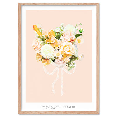 Custom Bridal Bouquet Illustration - Art Print, Poster, Stretched Canvas, or Framed Wall Art Print, shown in a natural timber frame