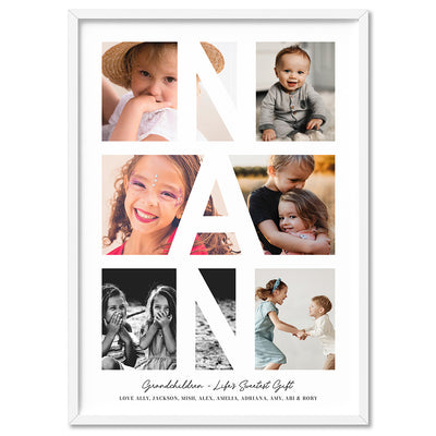 Custom Grandma Photo Collage - Art Print, Poster, Stretched Canvas, or Framed Wall Art Print, shown in a white frame