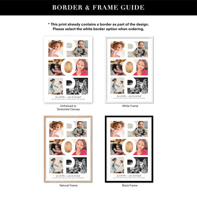 Custom Grandpa Day Photo Collage - Art Print, Poster, Stretched Canvas or Framed Wall Art, Showing White , Black, Natural Frame Colours, No Frame (Unframed) or Stretched Canvas, and With or Without White Borders