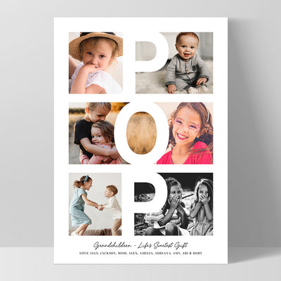 Custom Grandpa Day Photo Collage - Art Print, Poster, Stretched Canvas, or Framed Wall Art Print, shown as a stretched canvas or poster without a frame
