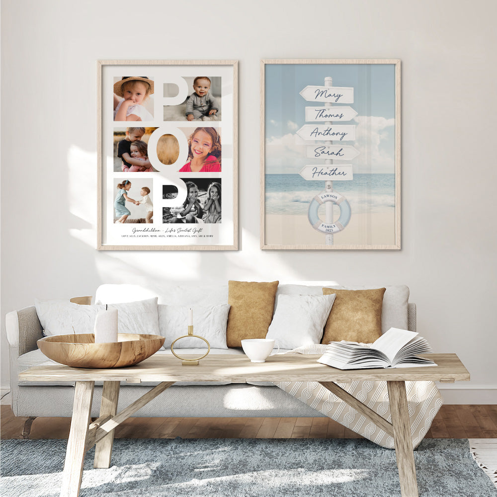 Custom Grandpa Day Photo Collage - Art Print, Poster, Stretched Canvas or Framed Wall Art, Close up View of Print Resolution