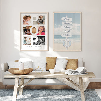 Custom Grandpa Day Photo Collage - Art Print, Poster, Stretched Canvas or Framed Wall Art, Close up View of Print Resolution