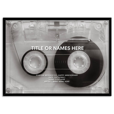 Custom Cassette Tape | Minimalist - Art Print, Poster, Stretched Canvas, or Framed Wall Art Print, shown in a black frame