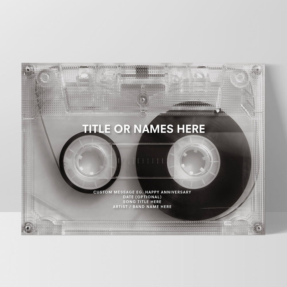 Custom Cassette Tape | Minimalist - Art Print, Poster, Stretched Canvas, or Framed Wall Art Print, shown as a stretched canvas or poster without a frame