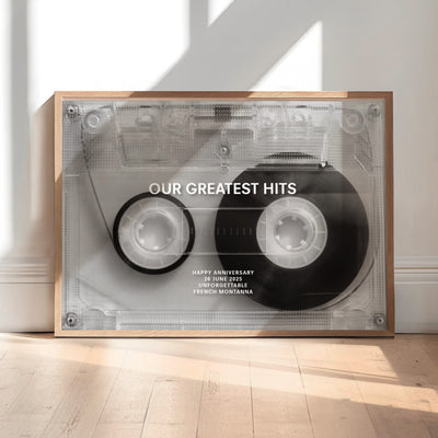 Custom Cassette Tape | Minimalist - Art Print, Poster, Stretched Canvas or Framed Wall Art Prints, shown framed in a room