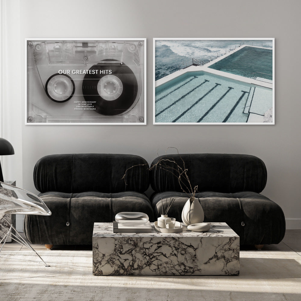 Custom Cassette Tape | Minimalist - Art Print, Poster, Stretched Canvas or Framed Wall Art, shown framed in a home interior space