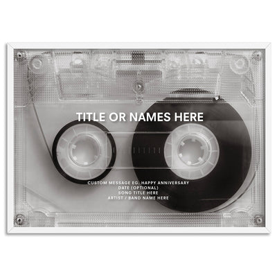 Custom Cassette Tape | Minimalist - Art Print, Poster, Stretched Canvas, or Framed Wall Art Print, shown in a white frame