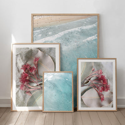 Dried Gum Flowers on the Beach Landscape - Art Print, Poster, Stretched Canvas or Framed Wall Art, shown framed in a home interior space