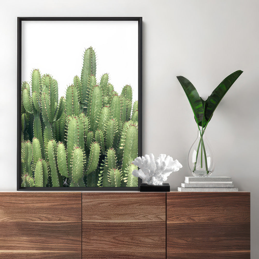 Cactus Towers / African Milk Tree - Art Print, Poster, Stretched Canvas or Framed Wall Art Prints, shown framed in a room