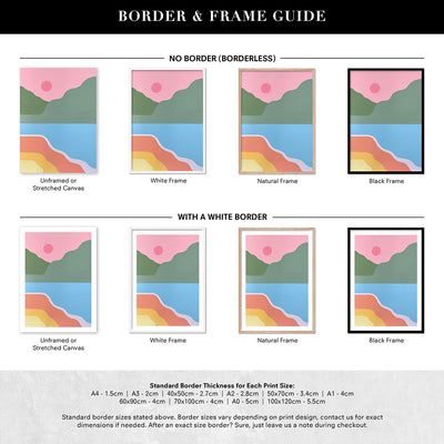 Paradise Island - Art Print by Poppy Key, Poster, Stretched Canvas or Framed Wall Art, Showing White , Black, Natural Frame Colours, No Frame (Unframed) or Stretched Canvas, and With or Without White Borders