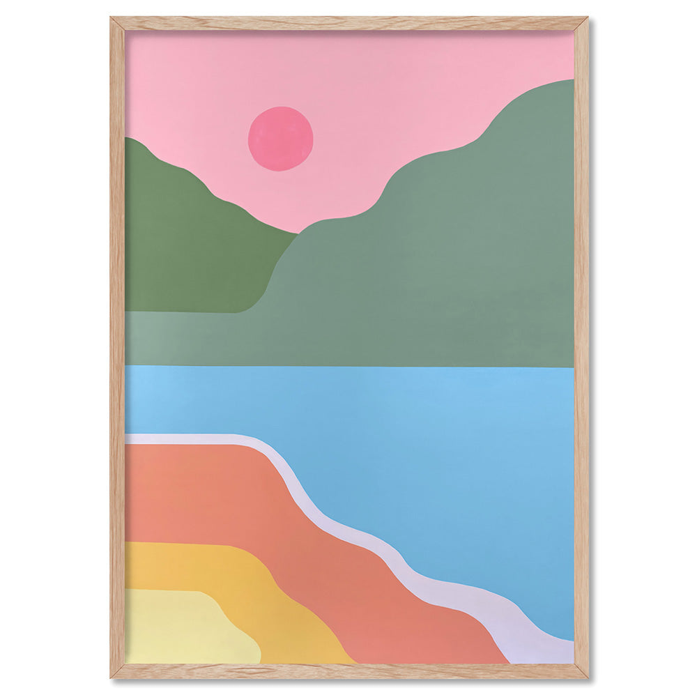 Paradise Island - Art Print by Poppy Key, Poster, Stretched Canvas, or Framed Wall Art Print, shown in a natural timber frame