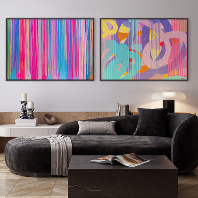 Strawberry Fizzer - Art Print by Poppy Key, Poster, Stretched Canvas or Framed Wall Art, shown framed in a home interior space
