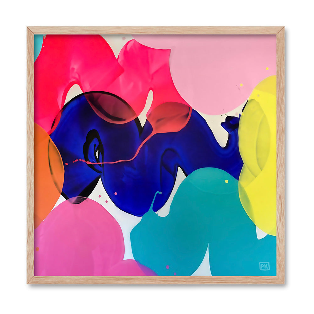 Party Mix - Square Art Print by Poppy Key, Poster, Stretched Canvas, or Framed Wall Art Print, shown in a natural timber frame