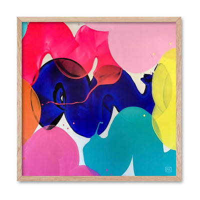 Party Mix - Square Art Print by Poppy Key, Poster, Stretched Canvas, or Framed Wall Art Print, shown in a natural timber frame