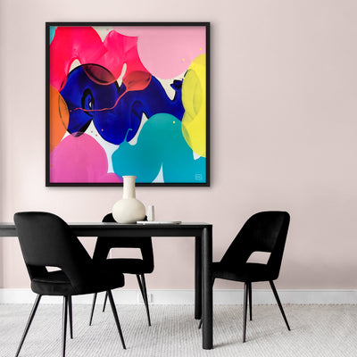 Party Mix - Square Art Print by Poppy Key, Poster, Stretched Canvas or Framed Wall Art Prints, shown framed in a room