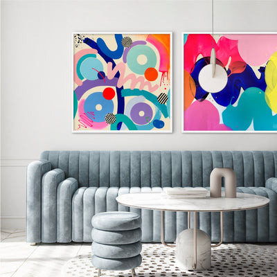 Party Mix - Square Art Print by Poppy Key, Poster, Stretched Canvas or Framed Wall Art, shown framed in a home interior space