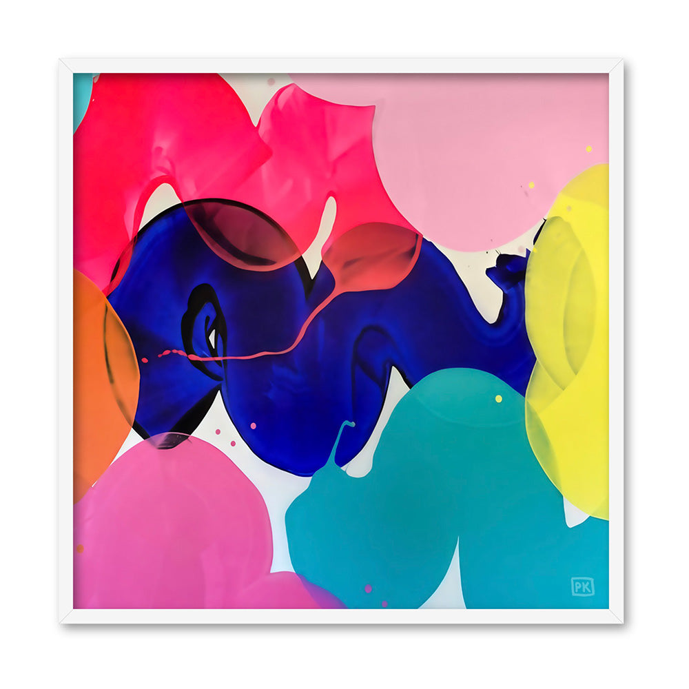 Party Mix - Square Art Print by Poppy Key, Poster, Stretched Canvas, or Framed Wall Art Print, shown in a white frame