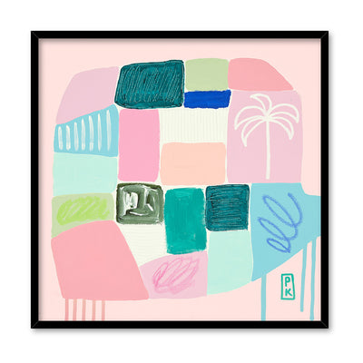 Beach Life - Square Art Print by Poppy Key, Poster, Stretched Canvas, or Framed Wall Art Print, shown in a black frame