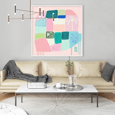 Beach Life - Square Art Print by Poppy Key, Poster, Stretched Canvas or Framed Wall Art Prints, shown framed in a room