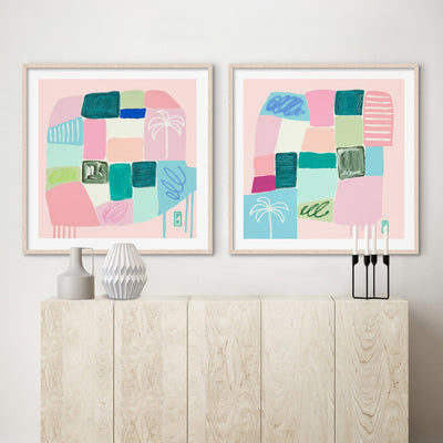 Beach Life - Square Art Print by Poppy Key, Poster, Stretched Canvas or Framed Wall Art, shown framed in a home interior space