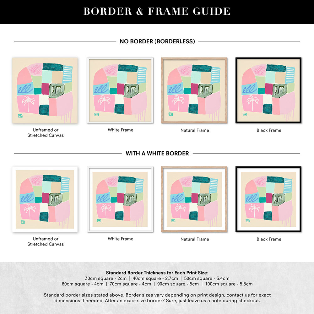 Just Beachy II - Square Art Print by Poppy Key, Poster, Stretched Canvas or Framed Wall Art, Showing White , Black, Natural Frame Colours, No Frame (Unframed) or Stretched Canvas, and With or Without White Borders