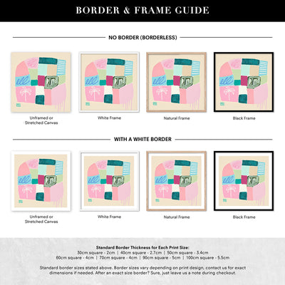 Just Beachy II - Square Art Print by Poppy Key, Poster, Stretched Canvas or Framed Wall Art, Showing White , Black, Natural Frame Colours, No Frame (Unframed) or Stretched Canvas, and With or Without White Borders