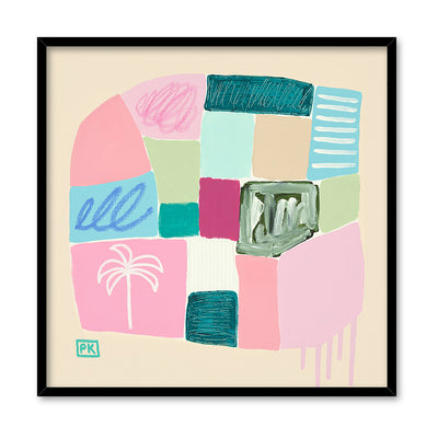 Just Beachy II - Square Art Print by Poppy Key, Poster, Stretched Canvas, or Framed Wall Art Print, shown in a black frame