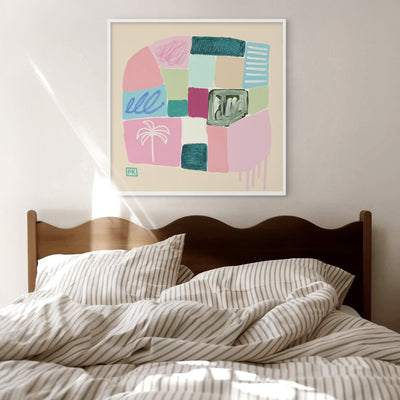 Just Beachy II - Square Art Print by Poppy Key, Poster, Stretched Canvas or Framed Wall Art Prints, shown framed in a room